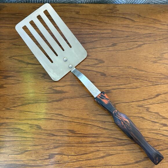 Vintage Cutco 1716 Slotted Turner Stainless Steel Spatula Flipper Brown Swirl - Picture 1 of 7